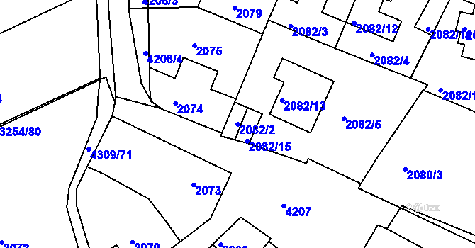 Parcela st. 2082/2 v KÚ Roudnice nad Labem, Katastrální mapa