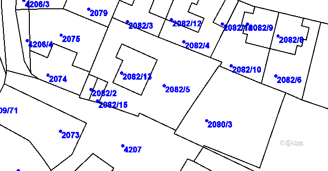 Parcela st. 2082/5 v KÚ Roudnice nad Labem, Katastrální mapa