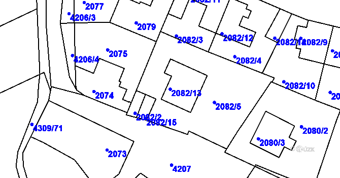 Parcela st. 2082/13 v KÚ Roudnice nad Labem, Katastrální mapa