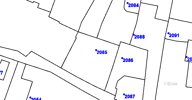 Parcela st. 2085 v KÚ Roudnice nad Labem, Katastrální mapa