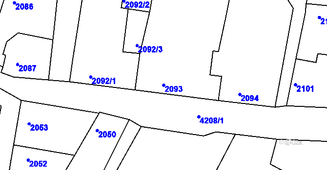 Parcela st. 2093 v KÚ Roudnice nad Labem, Katastrální mapa