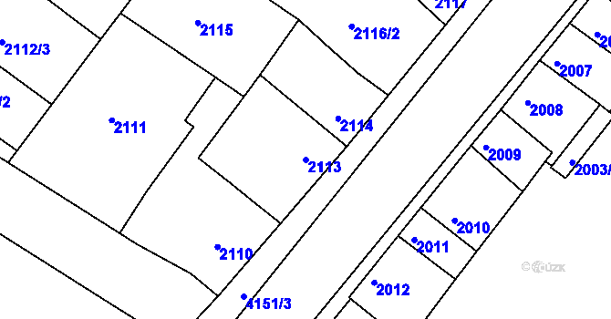Parcela st. 2113 v KÚ Roudnice nad Labem, Katastrální mapa