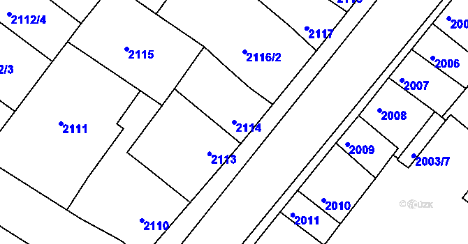 Parcela st. 2114 v KÚ Roudnice nad Labem, Katastrální mapa