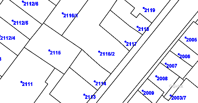 Parcela st. 2116/2 v KÚ Roudnice nad Labem, Katastrální mapa