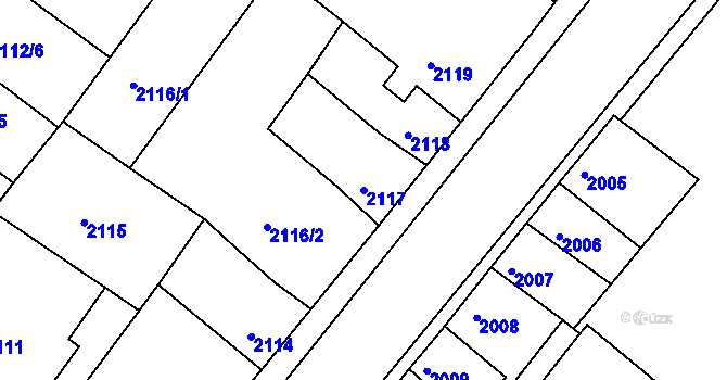 Parcela st. 2117 v KÚ Roudnice nad Labem, Katastrální mapa