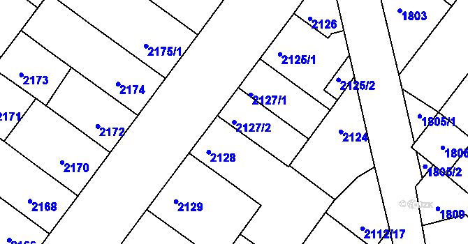 Parcela st. 2127/2 v KÚ Roudnice nad Labem, Katastrální mapa