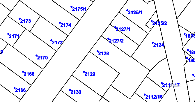 Parcela st. 2128 v KÚ Roudnice nad Labem, Katastrální mapa