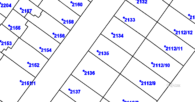 Parcela st. 2135 v KÚ Roudnice nad Labem, Katastrální mapa
