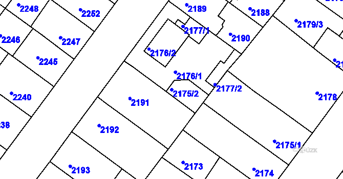 Parcela st. 2175/2 v KÚ Roudnice nad Labem, Katastrální mapa