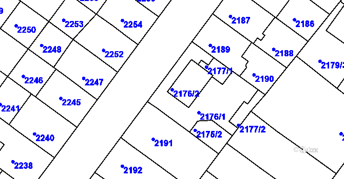 Parcela st. 2176/2 v KÚ Roudnice nad Labem, Katastrální mapa