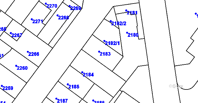 Parcela st. 2183 v KÚ Roudnice nad Labem, Katastrální mapa