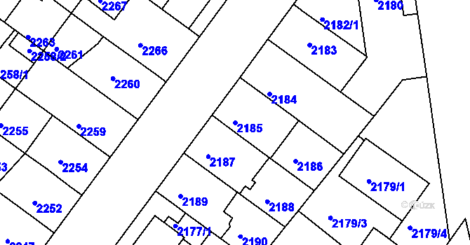 Parcela st. 2185 v KÚ Roudnice nad Labem, Katastrální mapa