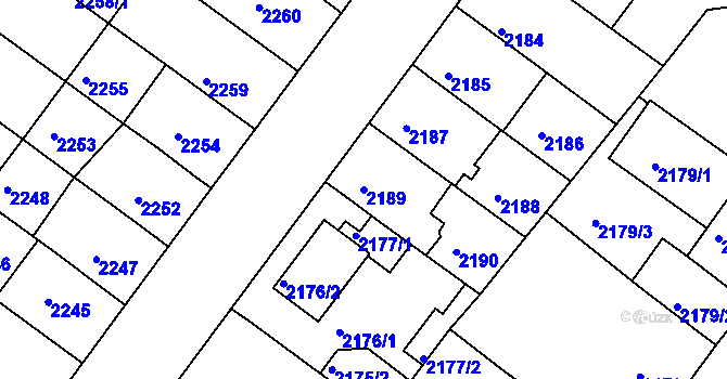 Parcela st. 2189 v KÚ Roudnice nad Labem, Katastrální mapa
