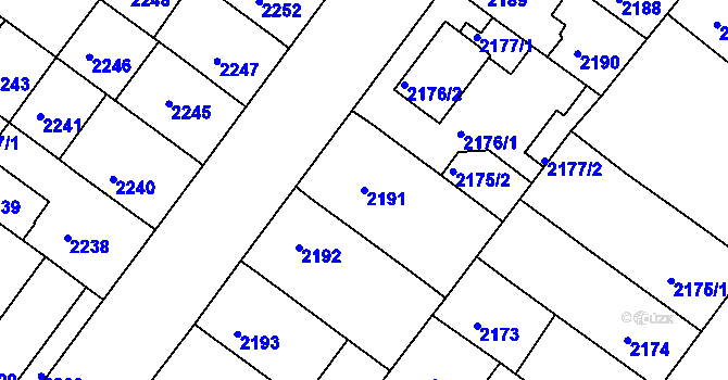 Parcela st. 2191 v KÚ Roudnice nad Labem, Katastrální mapa