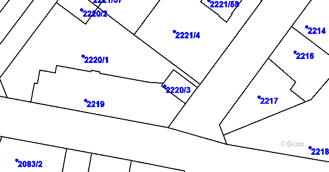 Parcela st. 2220/3 v KÚ Roudnice nad Labem, Katastrální mapa