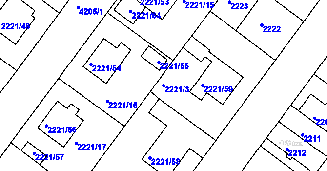 Parcela st. 2221/3 v KÚ Roudnice nad Labem, Katastrální mapa