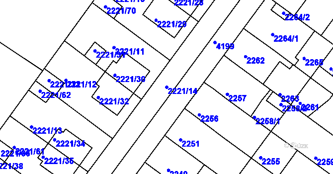 Parcela st. 2221/14 v KÚ Roudnice nad Labem, Katastrální mapa