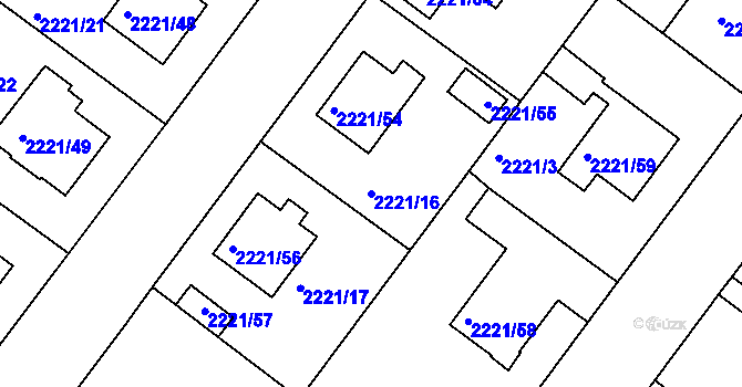 Parcela st. 2221/16 v KÚ Roudnice nad Labem, Katastrální mapa