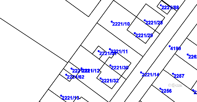 Parcela st. 2221/31 v KÚ Roudnice nad Labem, Katastrální mapa