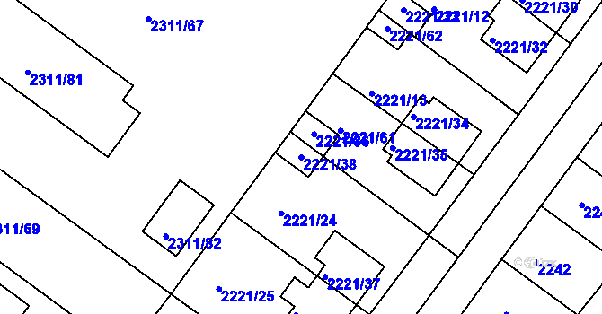 Parcela st. 2221/38 v KÚ Roudnice nad Labem, Katastrální mapa