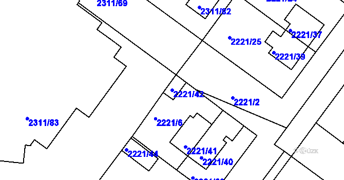 Parcela st. 2221/42 v KÚ Roudnice nad Labem, Katastrální mapa