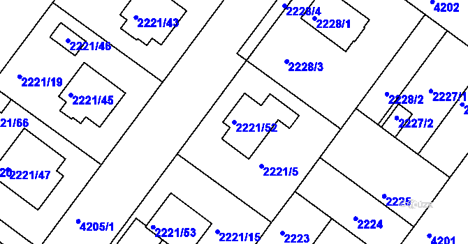 Parcela st. 2221/52 v KÚ Roudnice nad Labem, Katastrální mapa
