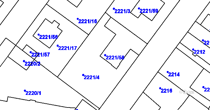 Parcela st. 2221/58 v KÚ Roudnice nad Labem, Katastrální mapa