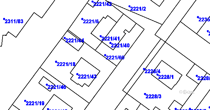 Parcela st. 2221/60 v KÚ Roudnice nad Labem, Katastrální mapa