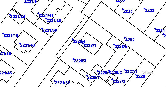 Parcela st. 2228/1 v KÚ Roudnice nad Labem, Katastrální mapa