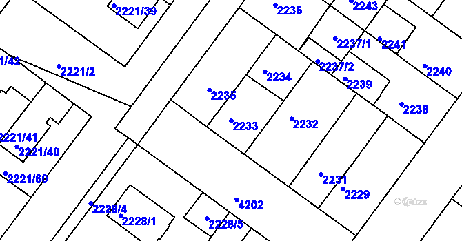 Parcela st. 2233 v KÚ Roudnice nad Labem, Katastrální mapa