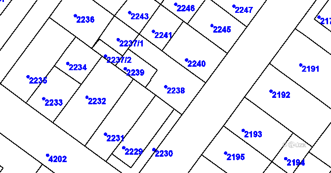 Parcela st. 2238 v KÚ Roudnice nad Labem, Katastrální mapa