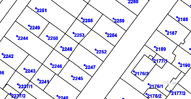 Parcela st. 2252 v KÚ Roudnice nad Labem, Katastrální mapa
