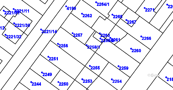Parcela st. 2258/1 v KÚ Roudnice nad Labem, Katastrální mapa