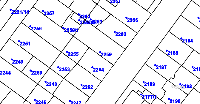 Parcela st. 2259 v KÚ Roudnice nad Labem, Katastrální mapa
