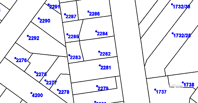 Parcela st. 2282 v KÚ Roudnice nad Labem, Katastrální mapa