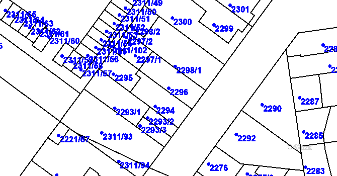 Parcela st. 2296 v KÚ Roudnice nad Labem, Katastrální mapa