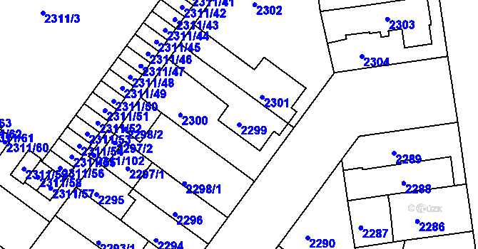 Parcela st. 2299 v KÚ Roudnice nad Labem, Katastrální mapa