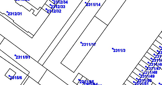 Parcela st. 2311/17 v KÚ Roudnice nad Labem, Katastrální mapa