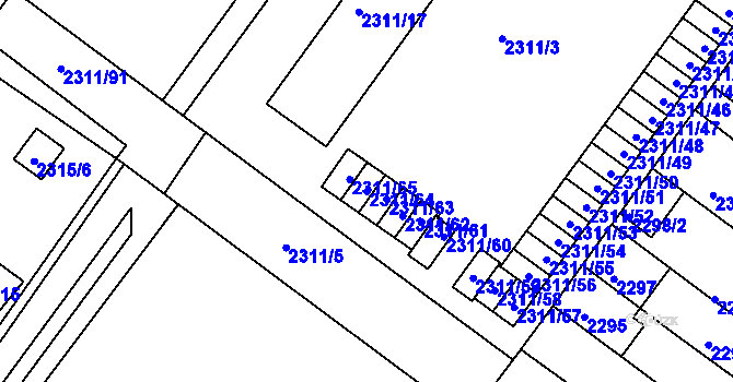 Parcela st. 2311/64 v KÚ Roudnice nad Labem, Katastrální mapa