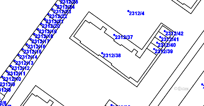 Parcela st. 2312/38 v KÚ Roudnice nad Labem, Katastrální mapa