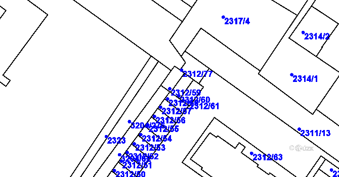 Parcela st. 2312/59 v KÚ Roudnice nad Labem, Katastrální mapa