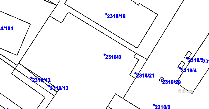Parcela st. 2318/8 v KÚ Roudnice nad Labem, Katastrální mapa