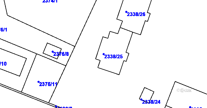 Parcela st. 2338/25 v KÚ Roudnice nad Labem, Katastrální mapa
