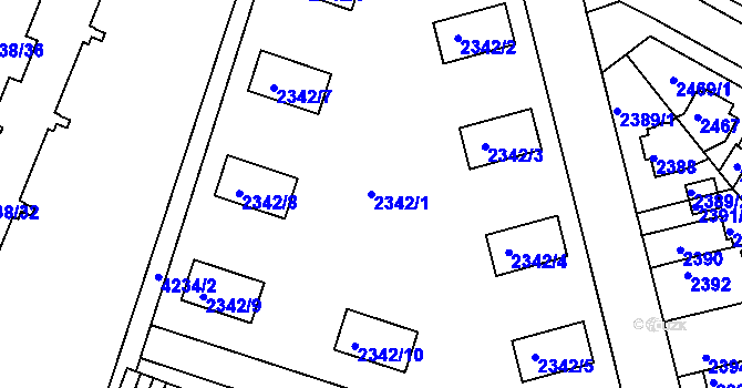Parcela st. 2342/1 v KÚ Roudnice nad Labem, Katastrální mapa