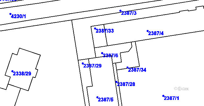 Parcela st. 2387/6 v KÚ Roudnice nad Labem, Katastrální mapa