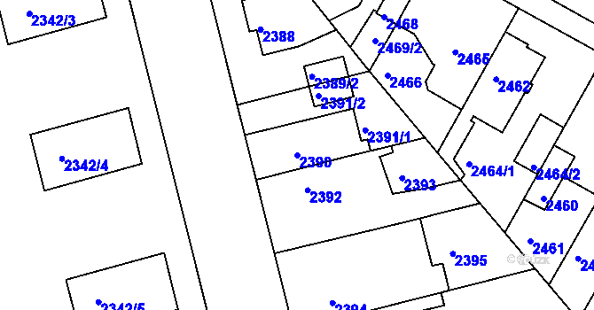Parcela st. 2390 v KÚ Roudnice nad Labem, Katastrální mapa