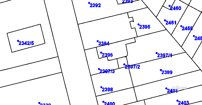 Parcela st. 2396 v KÚ Roudnice nad Labem, Katastrální mapa