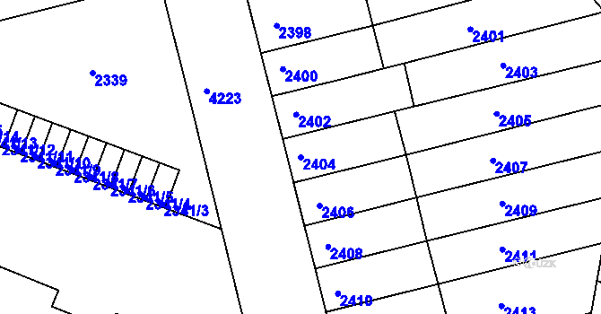 Parcela st. 2404 v KÚ Roudnice nad Labem, Katastrální mapa