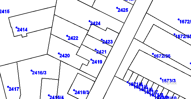 Parcela st. 2421 v KÚ Roudnice nad Labem, Katastrální mapa