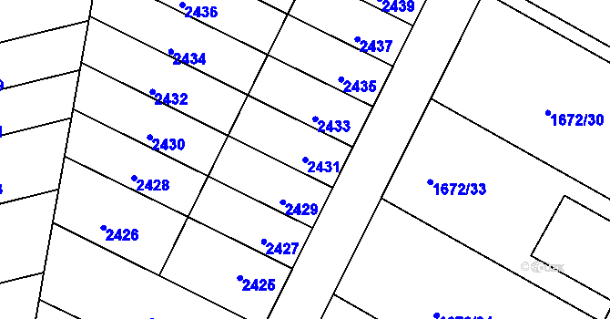 Parcela st. 2431 v KÚ Roudnice nad Labem, Katastrální mapa